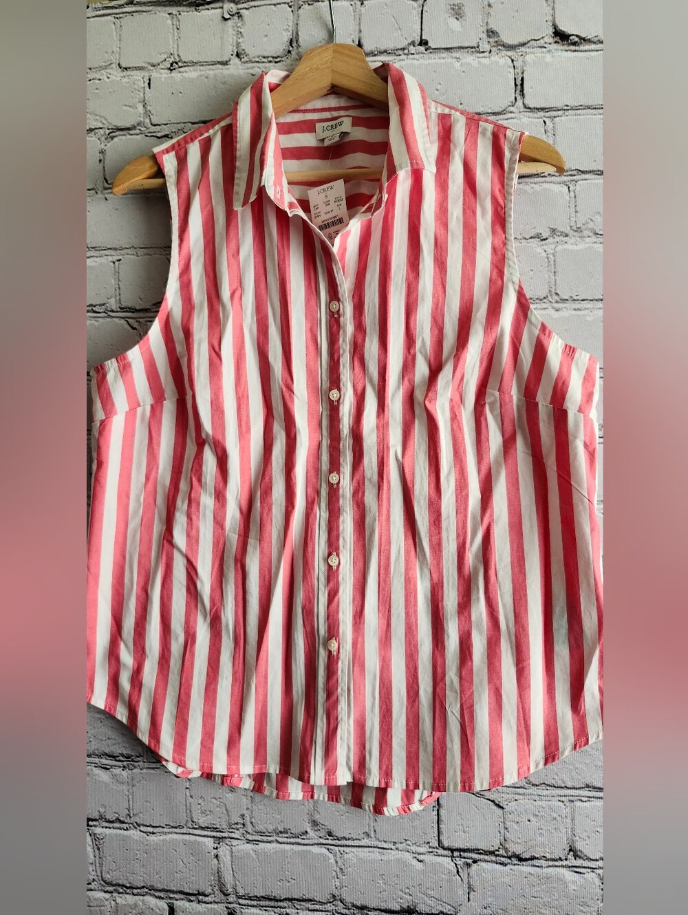 J. Crew Pink and White Striped Sleeveless Button-Down Top NWT